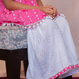 Pink and white embroidery sharara set