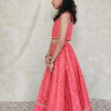 Pinkish red girls tissue lehenga set