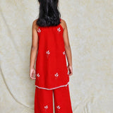 Red pearl work girls kurta set