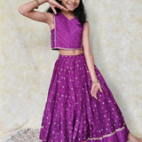 Purple silk girls lehenga set