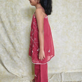 Maroon pearl work girls kurta set