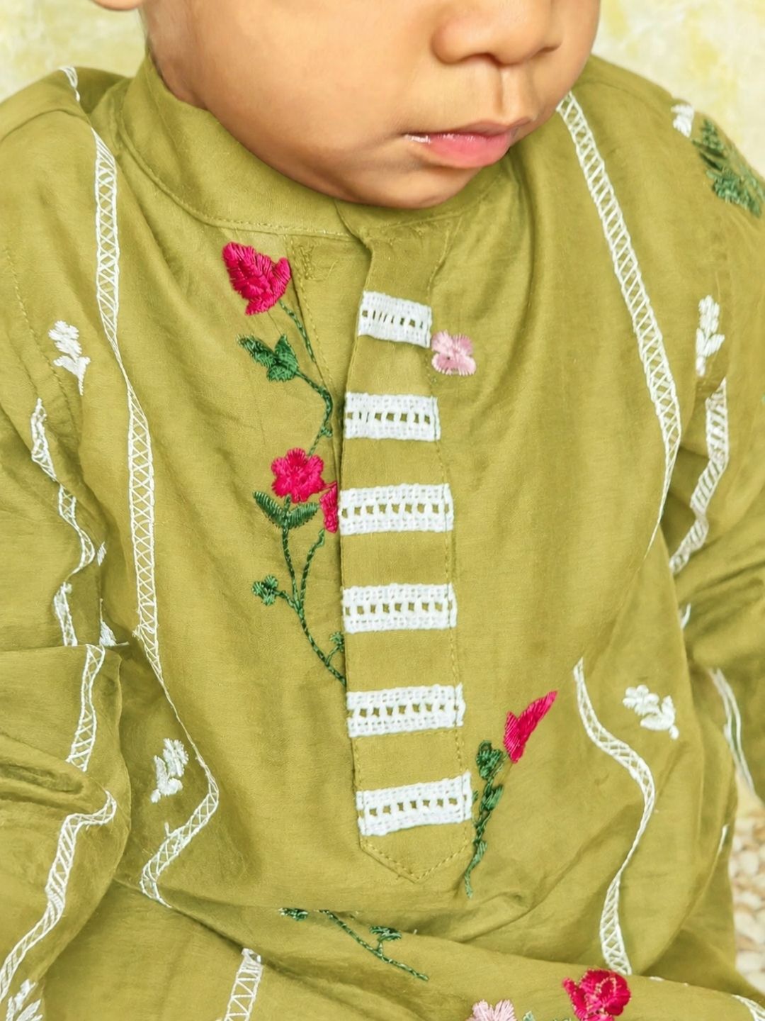 Green chanderi boys kurta set