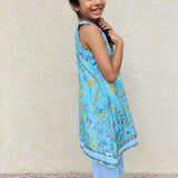 Blue Floral girls kurta set