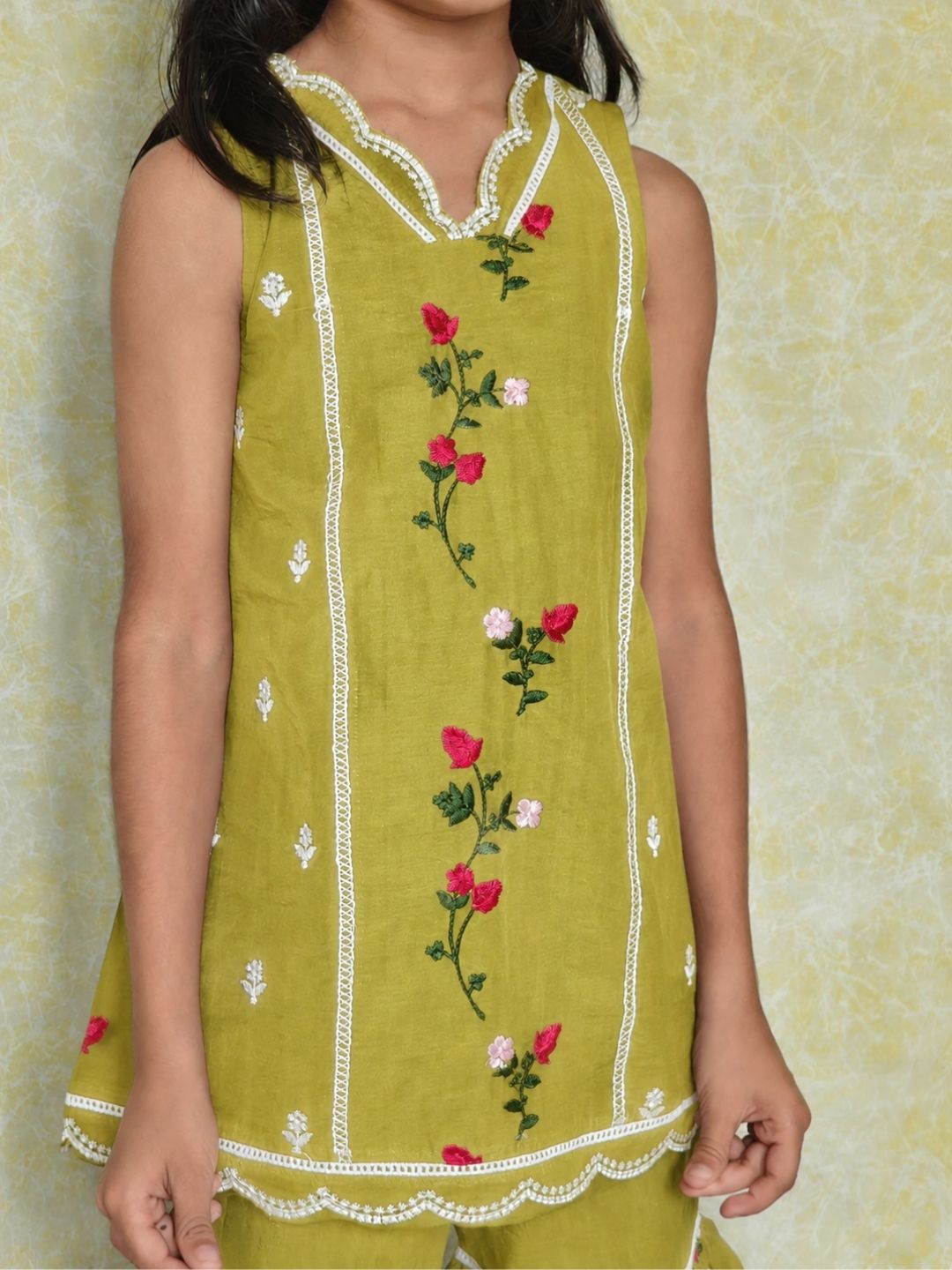Green chanderi girls sharara set
