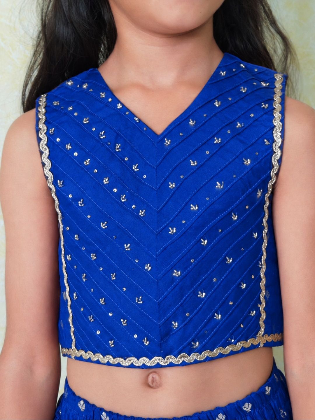 Royal blue silk girls lehenga set