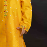 Mustard silk boys kurta set