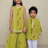 Green chanderi boys kurta set