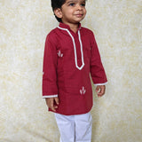 Maroon pearl work boys kurta set