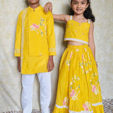 Yellow chanderi boys kurta set