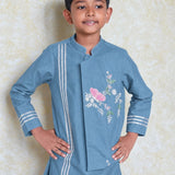Blue chanderi boys kurta set