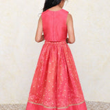 Pinkish red girls tissue lehenga set