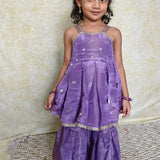 Purple tissue mirror girls sharara set
