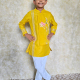 Yellow chanderi boys kurta set