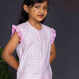 Girls pink white checks flannel Pajamas