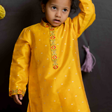 Mustard silk boys kurta set