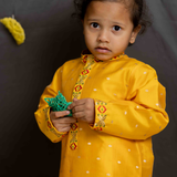 Mustard silk boys kurta set