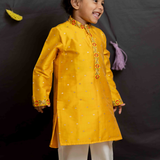 Mustard silk boys kurta set