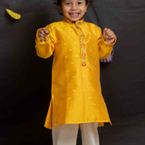 Mustard silk boys kurta set