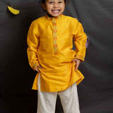 Mustard silk boys kurta set