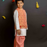 Peach shimmer train boys bandhgala dhoti set