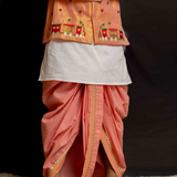 Peach shimmer train boys bandhgala dhoti set
