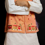 Peach shimmer train boys bandhgala dhoti set