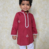 Maroon pearl work boys kurta set
