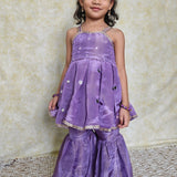 Purple tissue mirror girls sharara set