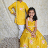 Yellow chanderi boys kurta set