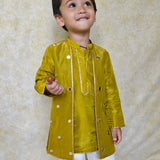 Green tissue mirror boys kurta set