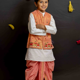 Peach shimmer train boys bandhgala dhoti set