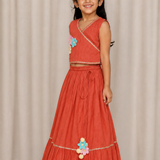 Orange dobby lehenga