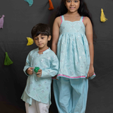Blue mirror boys kurta set