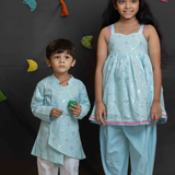 Blue mirror boys kurta set