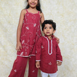 Maroon pearl work girls kurta set