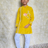 Yellow chanderi boys kurta set