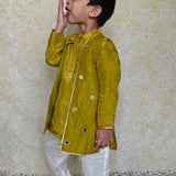 Green tissue mirror boys kurta set