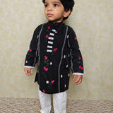 Black chanderi boys kurta set