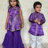 Purple silk boys kurta set