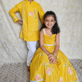Yellow chanderi butterfly lehenga set