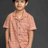 Orange Checks Boys Cotton Pajamas