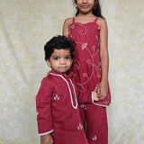 Maroon pearl work girls kurta set