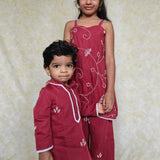 Maroon pearl work boys kurta set