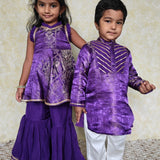Purple silk boys kurta set