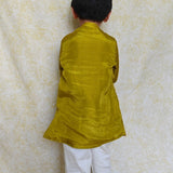 Green tissue mirror boys kurta set