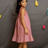 Dark checks sleeveless frock