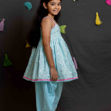 Blue mirror girls kurta and salwar set
