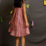 Dark checks sleeveless frock
