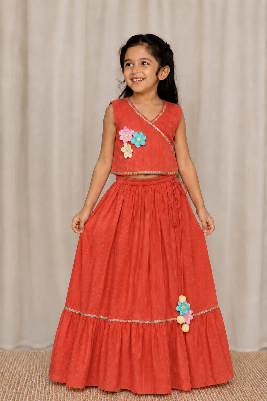 Orange dobby lehenga