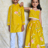 Yellow chanderi butterfly lehenga set